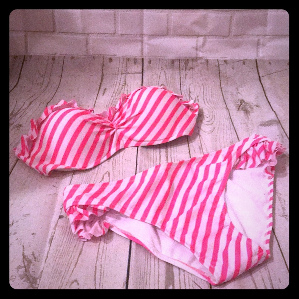 Hot pink and white striped bikini